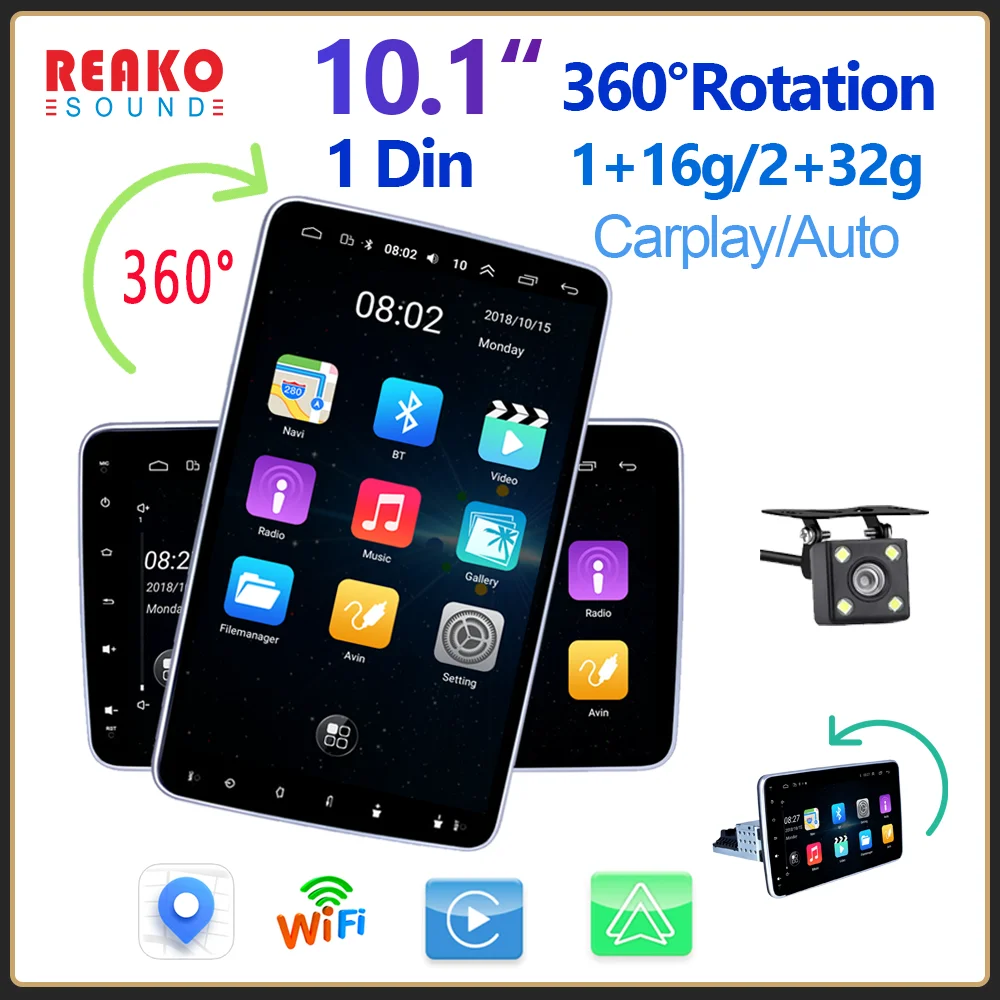 Reako Android 11 Universal 1 Din Car Radio 10 Inch 360° Rotatable ...