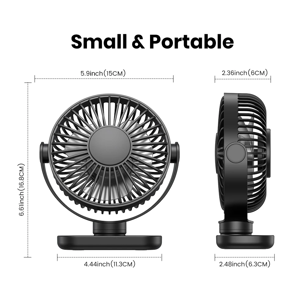 K62C Portable Mini USB Desk Fan,360°Rotation 3 Speeds Powerful Airflow,Small Coo