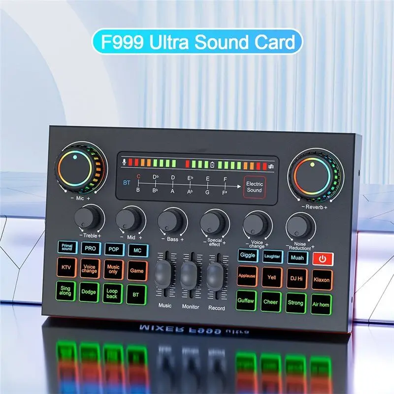 A41Z-F999 울트라 사운드 카드 블루투스 터치 스크린 믹서 K 노래 녹음 반주 독립형 라이브 사운드 카드