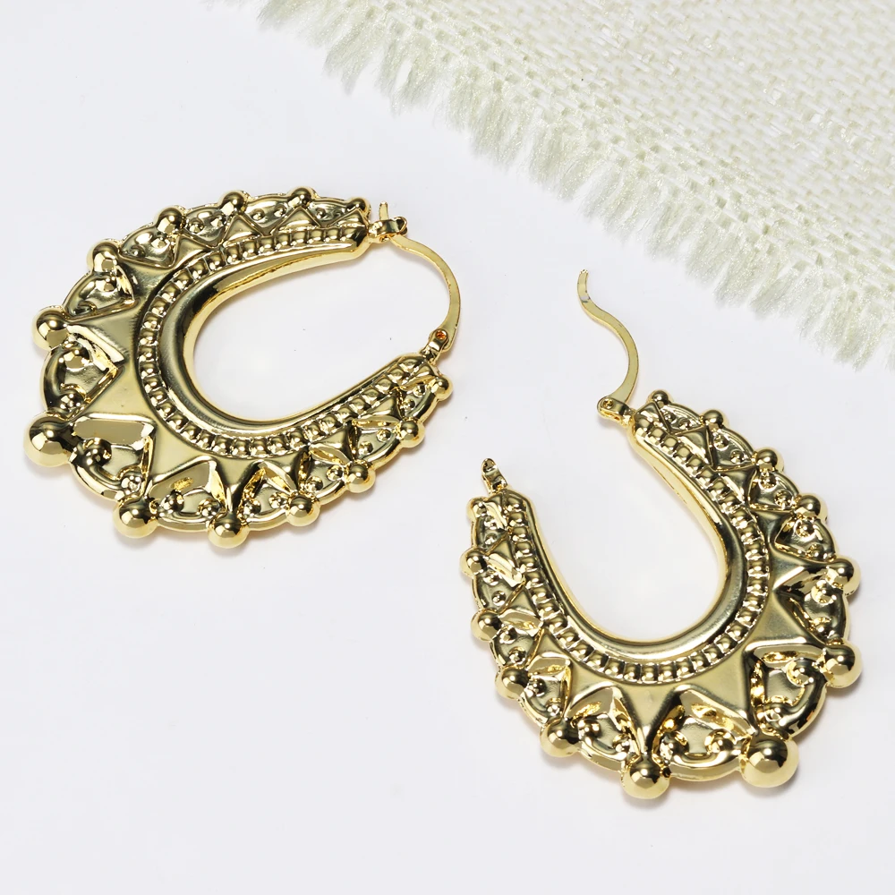 Vintage Hot Sale Gold Silber Farbe Krone Nähte Design U-förmige vergoldete Creolen für Frauen Jerelry – Detail 8