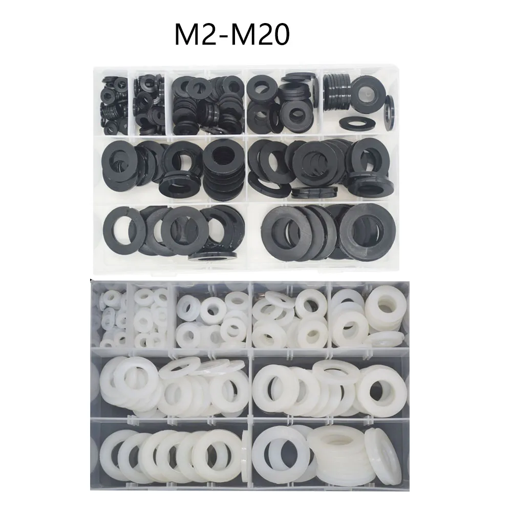 Nylon Large Flat Washer Plastic Round Ring Assortment Kit M5 M6 M8 M10 M12 M14 M16 M18 M20 Black 