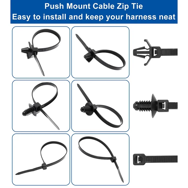 45Pcs Push Mount Cable Zip Tie with Car Wire Routing Clips Universal car cable clips Self locking Fastening cables organizer 6