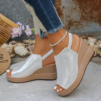 Gold Platform Wedge Sandals for Women Open Toe Thick Sole Summer Beach Shoes Woman Fashion Elastic Ankle Strap High Heel Sandals - Image 5