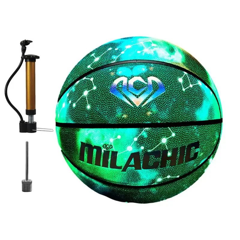 

Glow In The Dark Basketball Illuminated Luminous Glow Basketball For College Game Indoor Soft Leather Basketball Wear-Resistant