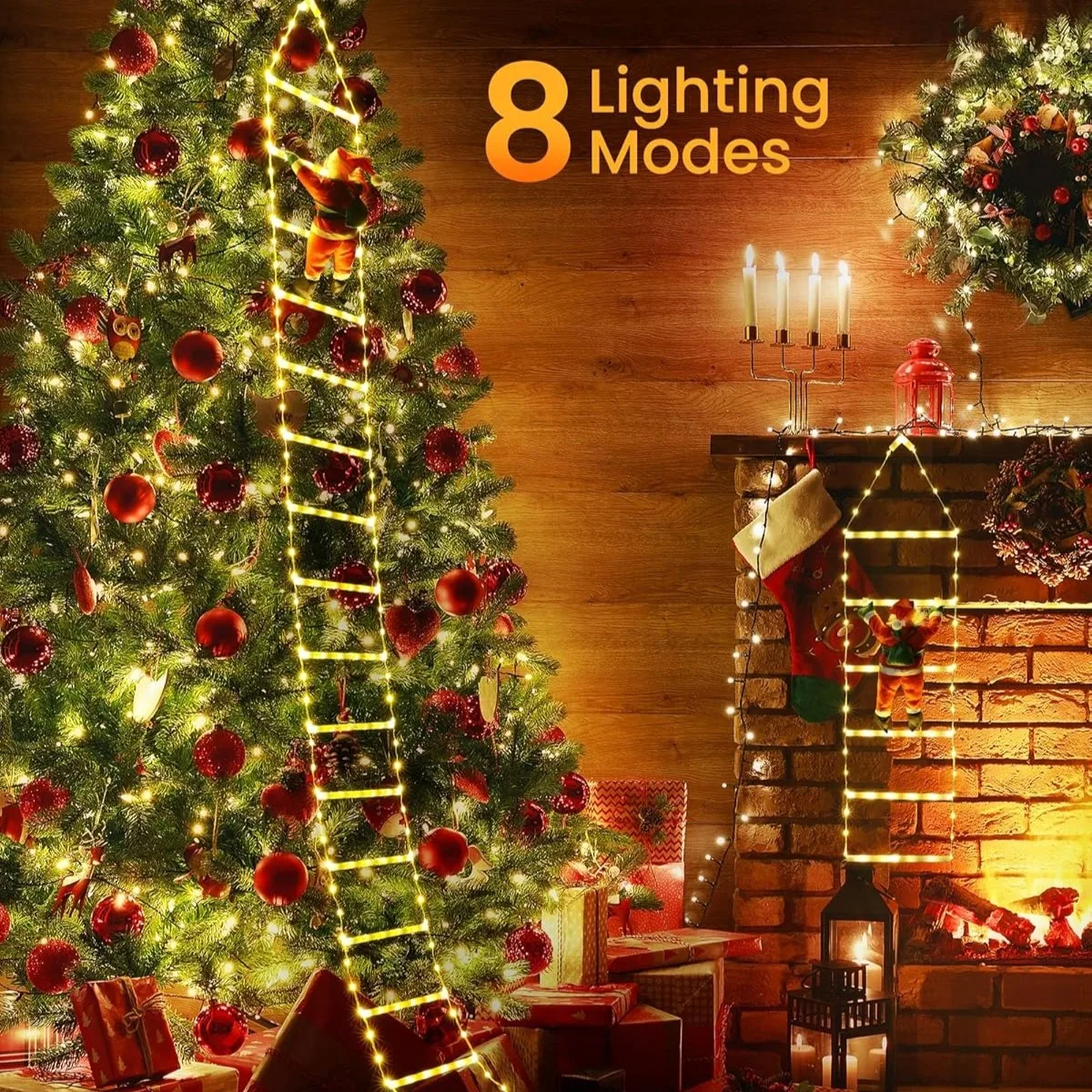 3M Santa Claus Climbing Ladder Light USB Plug 8 Flashing Modes Christmas Decoration for Home Xmas Tree Wall Window Decoration