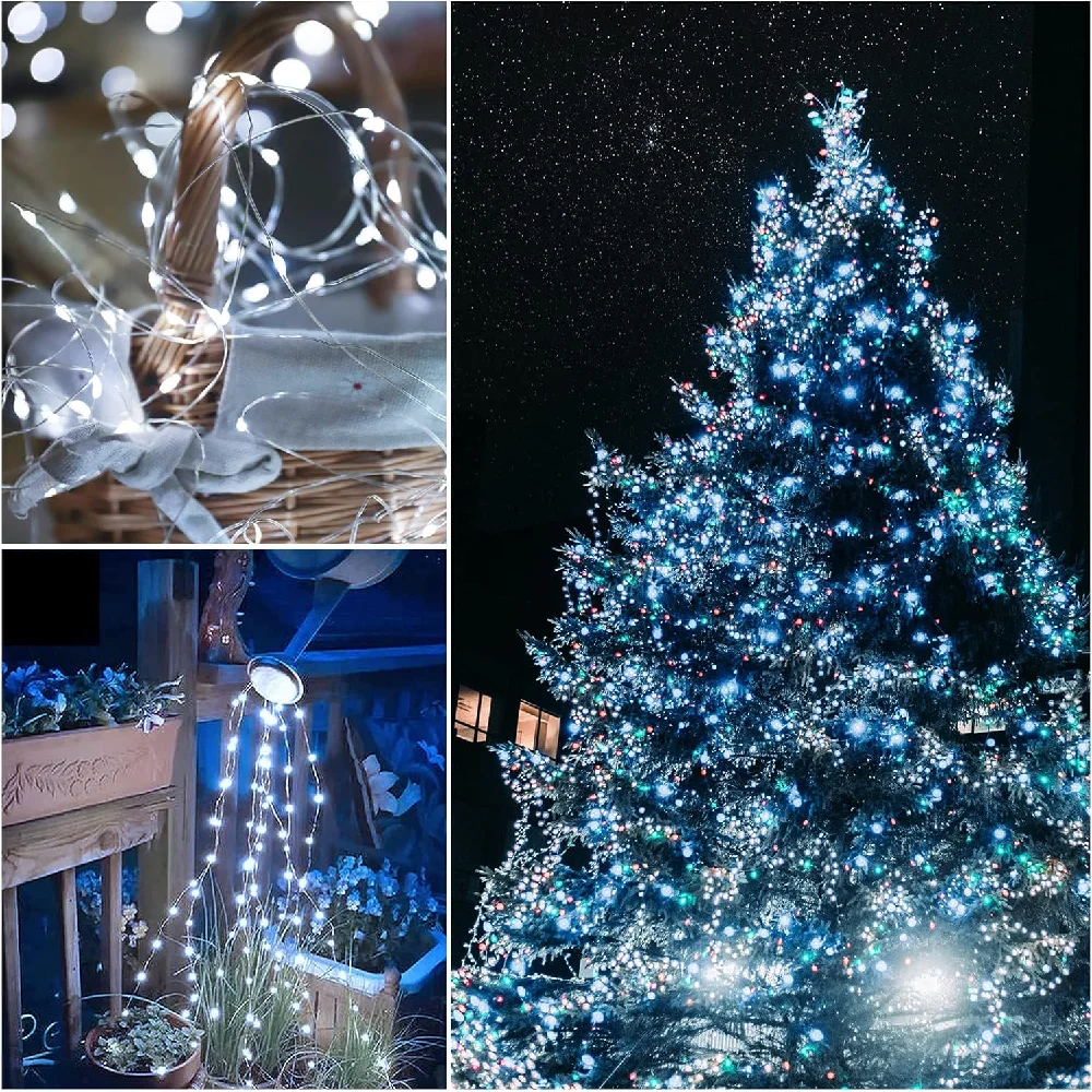Solar Silver Wire Light String Halloween Christmas Weddings Parties Outdoor Waterproof Eaves Decorations Fairy String Lights