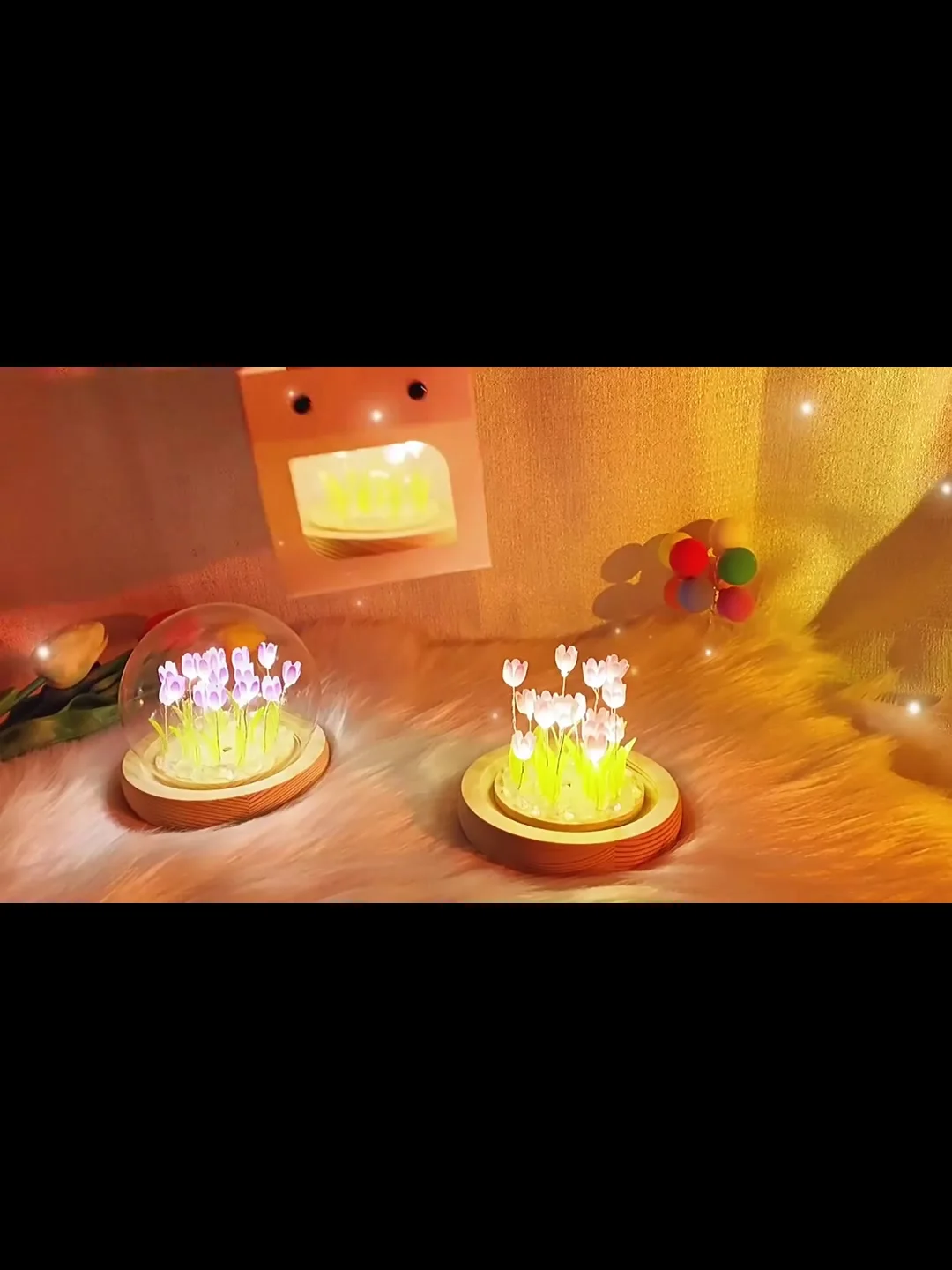 Altsuceser Luce notturna a tulipano, alimentata a batteria, mini lampada da tavolo a tulipano, a forma di fiore di simulazione fatta a mano, luce per dormire con base stabile, bisogno di assemblare