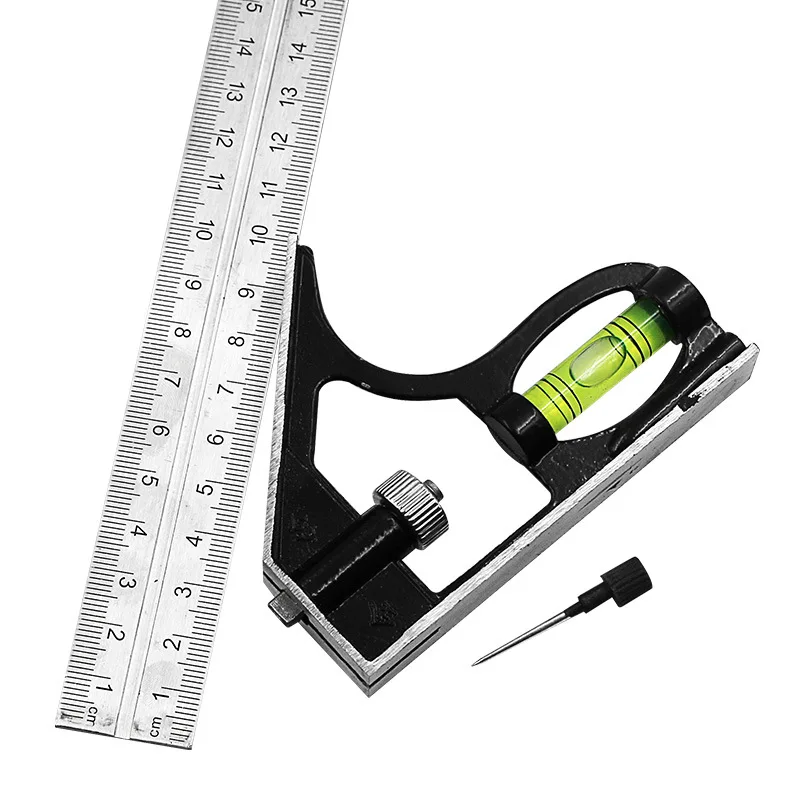 300mm Try Square Set Precise Stainless Steel Measuring Tool Combination Square Right Angle Workshop Carpenter Angle Level Ruler stainless steel ruler,ruler set,metal ruler,straight ruler,triangle ruler