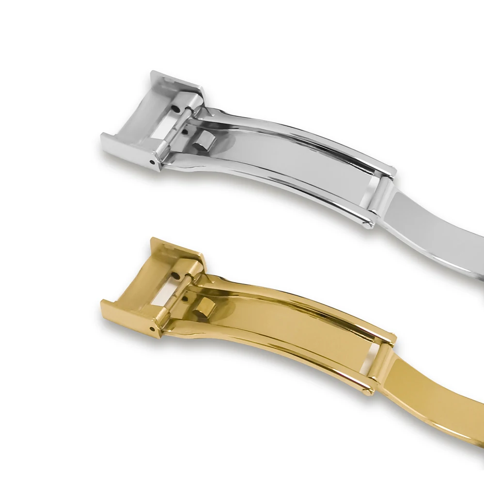 9MM 16MM Black Gold Silver Folding safety stainless steel electroplated watch buckle  silicone strap interface