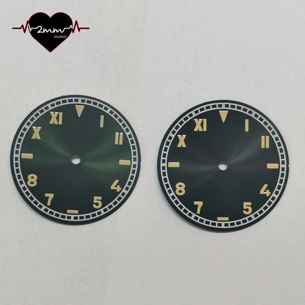 California Dial 37mm Sunburst Watch Face with Vintage Lume in Black and Green