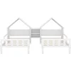 Double Twin Bed Frame for Kids, Bed Frame with House Shaped Nightstand, Twin Size Shared Beds Frame Double 6