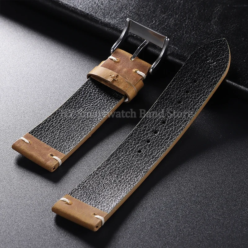 Handcrafted Vintage Oil Wax Leather Watch Band – Premium Cowhide Strap with Handmade Stitching