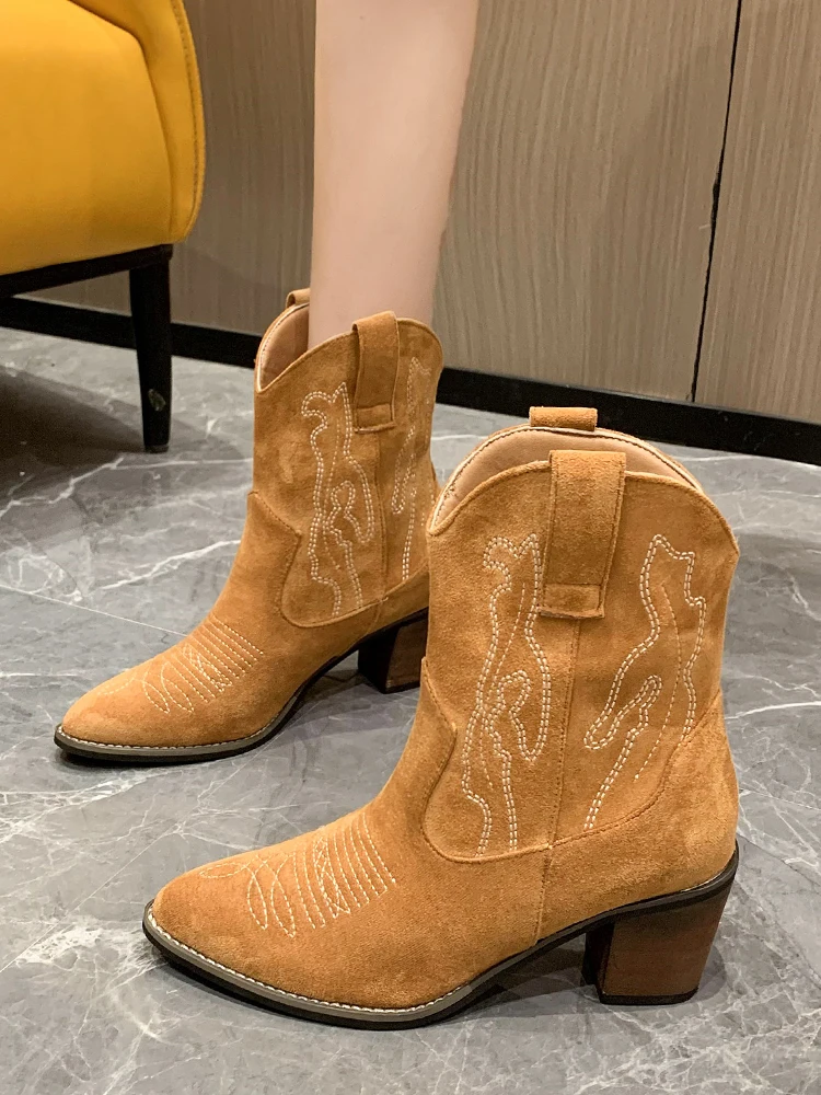 

Женские резиновые сапоги, привлекательные сапоги до бедра на высоком каблуке, привлекательные сапоги с круглым носком, женские ковбойские осенние сапоги до щиколотки средней длины, Poi