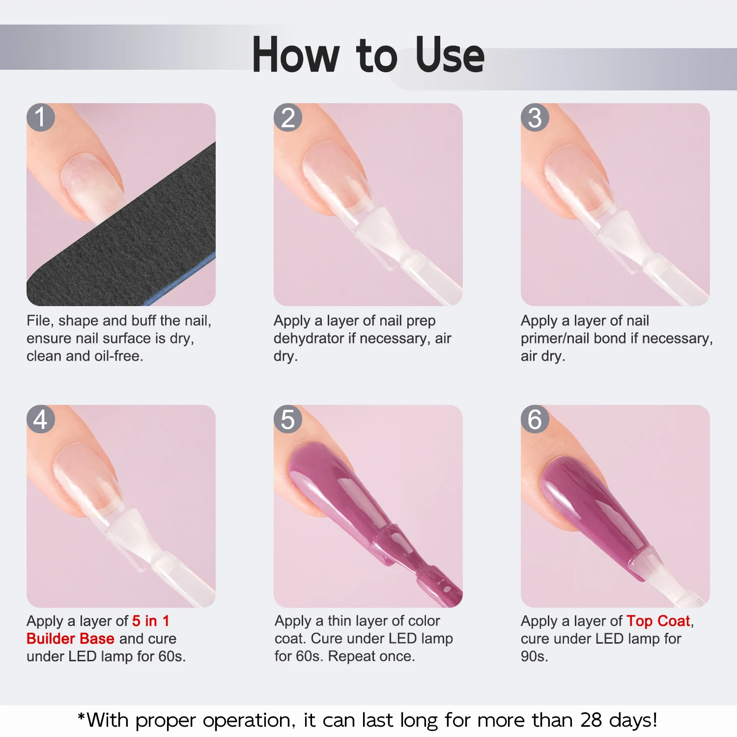 5 in 1 Builder Base Gel Nail Glue & No Wipe Top Coat 2pcs 7ml Long Lasting Soak Off Gel Nail Polish Art Design