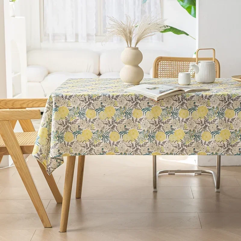 

Flower Printed Home Kitchen Dining Room Table Cloths Pastoral Rectangular Linen Cotton Cloth Tablecloth