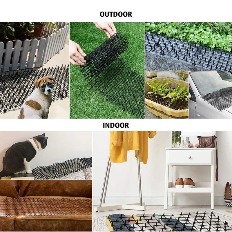 2M Garden Cat Scat Mats Repellent Mat Safety Trees Skewer Prickle Strips Spikes Prevent Dog Cat Mesh Plastic Spike Pet Products