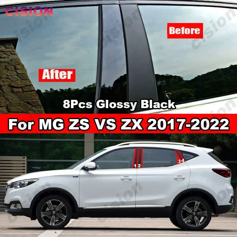 Trim Glossy Black Carbon Fiber Mirror Effect PC Sticker Window Door Column BC Pillar Post Cover For MG ZS EV ZX ZST VS -