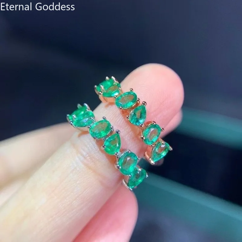 

Natural Green Emerald Gem Ring S925 Silver Natural Gemstone Ring Elegant Wide Hollowing Grid Girl Women Party Gift Jewelry