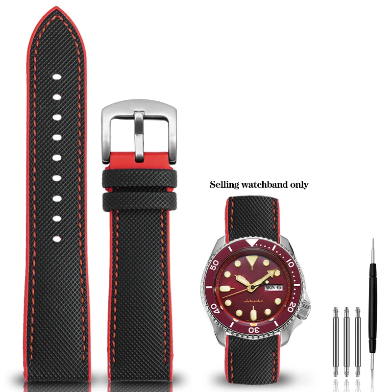 thumbnail image 1 of Correa de reloj de silicona y nailon para la serie Seiko PROSPEX, correa de lona de caucho resistente al agua para deportes al aire libre, 20 mm, 21 mm y 22 mm, 1 of 5