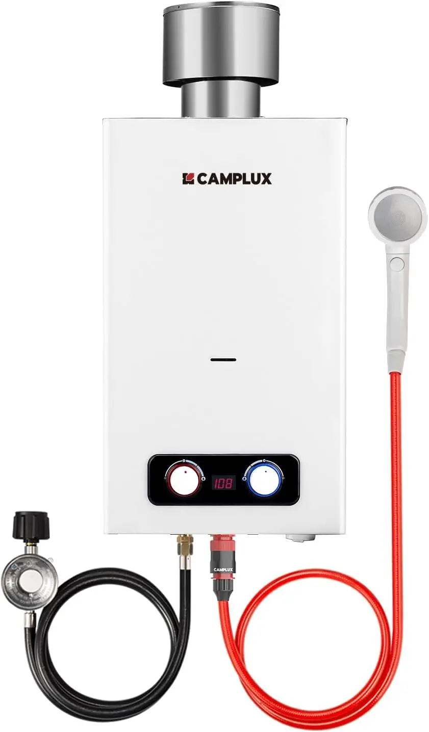 Tankless Water Heater 2.64 GPM Outdoor Propane Water Heater with 4.33" S/S Rain Cap for Propane Shower Camping Trip