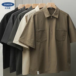 DUKEEN Work Polo Shirt Short-Sleeved Male Summer Loose Tops Quick Dry T-Shirt Vintage Mori Shirt