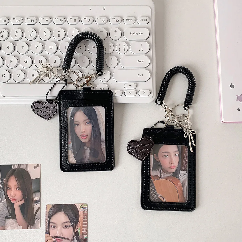 Black Y2K Idol Photo Holder Keychain 3 Inch Bank ID Card Holders Student School Card Anti Loss Protective Cover Cute Bag Pendant