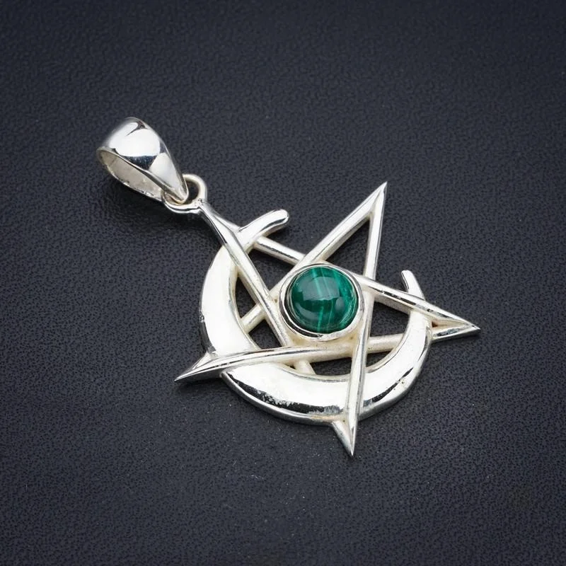 

Серебряная подвеска в виде звезды и Луны из Малахита, 1,75 дюйма, F3690