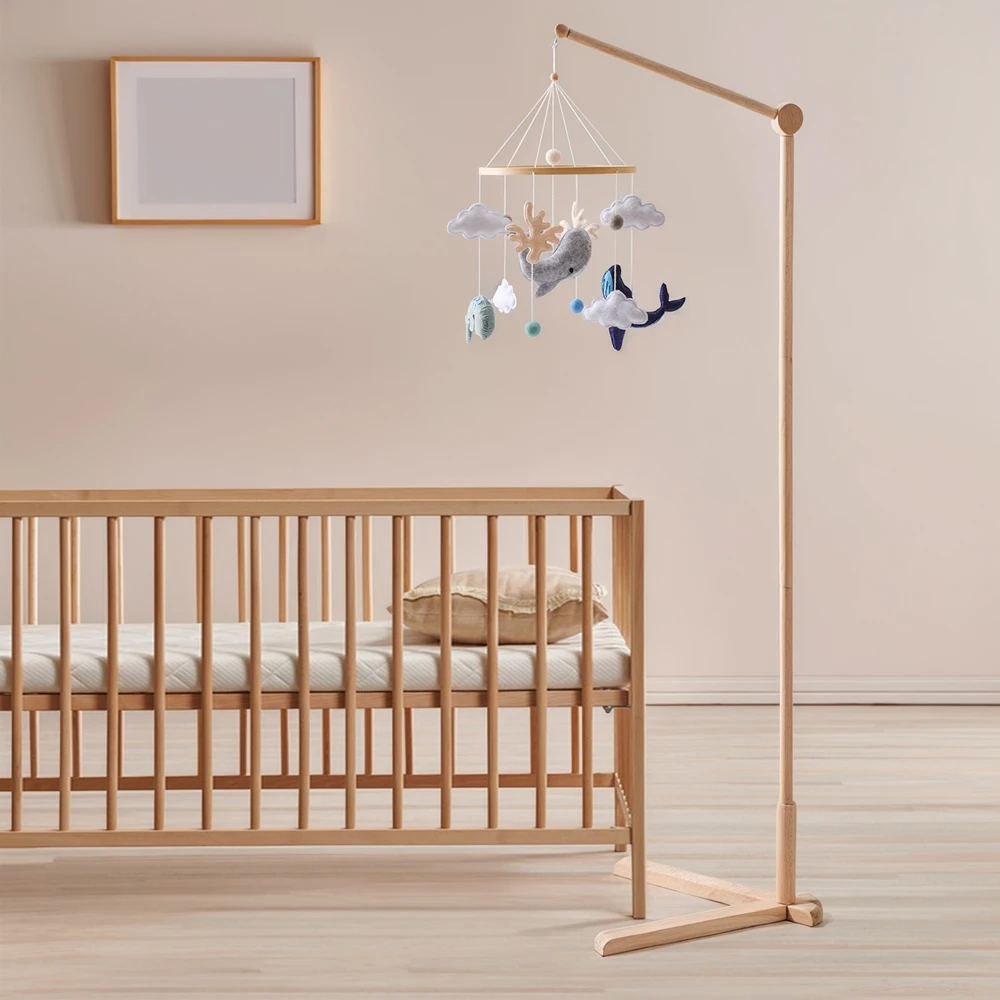 Mobiles Bett aus Holz, Glockenhalterung, verstellbarer Bodenständer in der Höhe, Babybett mit Musikspielzeug, beruhigendes Rasselspielzeug für Babys – Detail 6