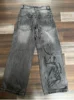 2024 American New Y2K Harajuku Retro Print Jeans Women's Washed Grey Straight Pants Street Gothic Loose Unisex Casual Pants 2