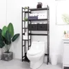 Over The Toilet Storage with Basket and Drawer, Bamboo Bathroom Organizer with Adjustable Shelf & Waterproof Feet Pad 2