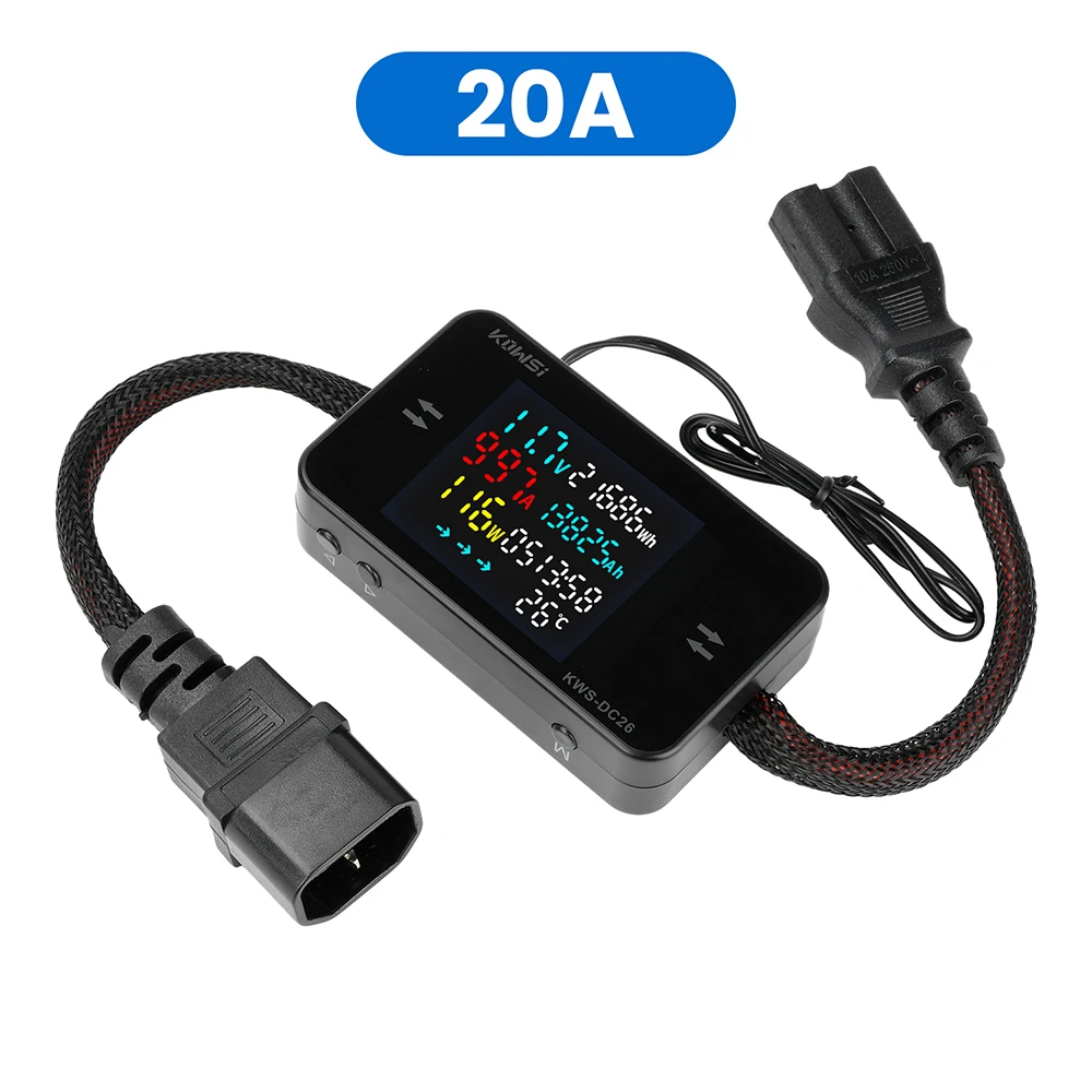 KWS-DC26 디지털 볼트미터 암페어미터 DC8-80V 전력 에너지 미터 컬러 스크린 전기차 배터리 충전 감지기 0-50A