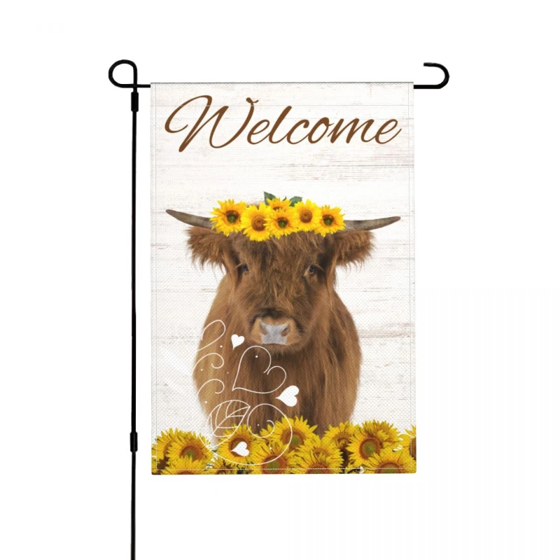 

Garden Flag Highland Cow Welcome Outside Linen Decoration Banner Decor Floral 31 x 46CM(12in X 18in)