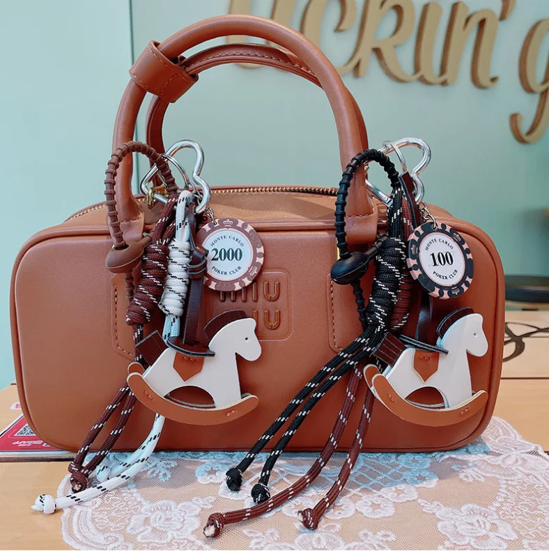 Keychain Instagram style photo leather Trojan car business woven rope backpack pendant decoration couple gift 4