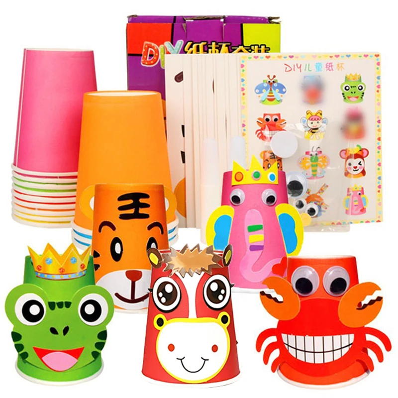 12PCS DIY 종이컵 스티커 세트 동물 중국어 조디악 패턴 아트 공예 장식 색상 인식 키트 수제 용품 ZYF