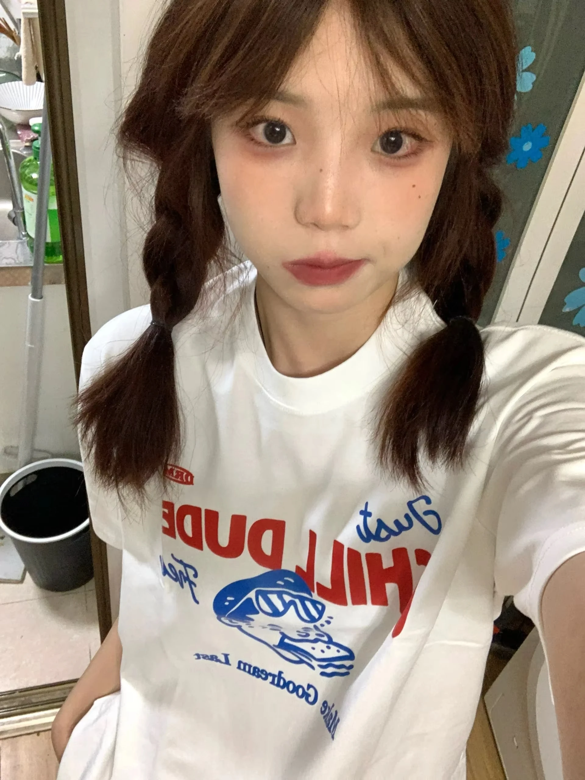 Summer Printed T-Shirt Women's White Casual Kids Cartoon Top Trendy High-End Feeling Cotton Sandwich Summer Men Women Clothes