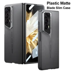 Shockproof Armor PU Leather Case with Outer Glass Protector - Blade Style Hard Cover for Magic V2 (Plastic Hard Grey)