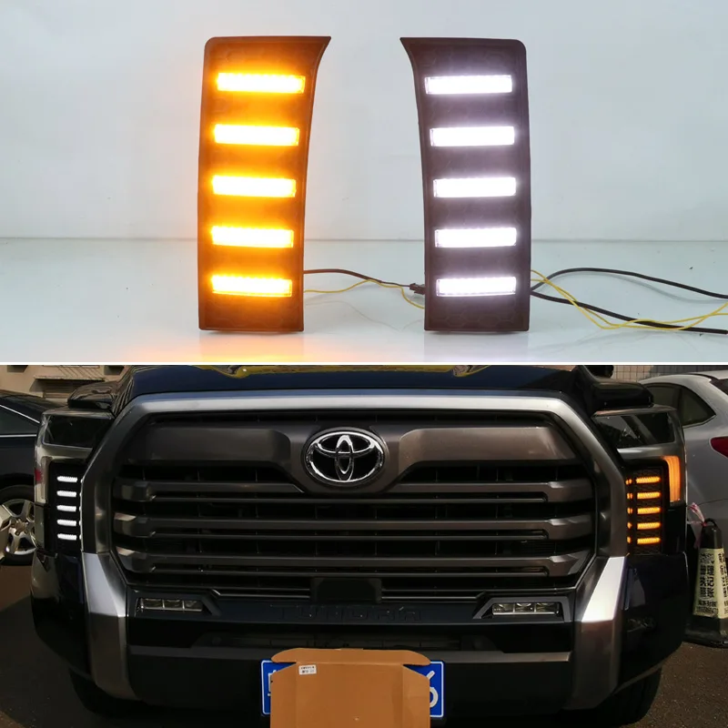 

SNCN LED Daytime Running Light For Toyota Tundra 2022 2023 Yellow Turn Signal Relay Waterproof 12V DRL Fog Lamp Decoration