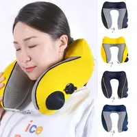 New U-shaped Travel Neck Pillow Elastic Fabric Foldable Inflatable Pillow Press Type Neck Support Cushion Airplane Pillow 1