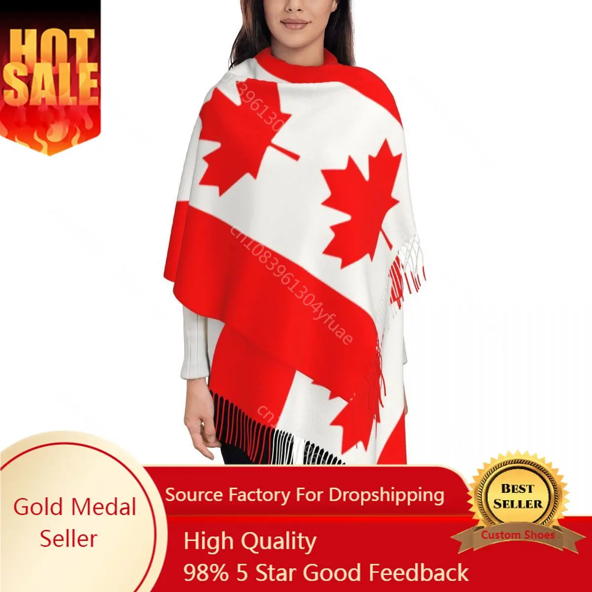 

Flag Of Canada Scarf for Women Warm Winter Pashmina Shawls and Wrap Large Scarves with Tassel for Daily Wear