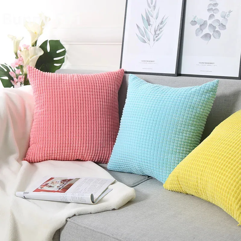 Soft Corduroy Corn Grain Home Decorative Cushion Cover 40/45/50/55/60cm Solid Color Throw Pillow Case For Bedroom Sofa Chair Car