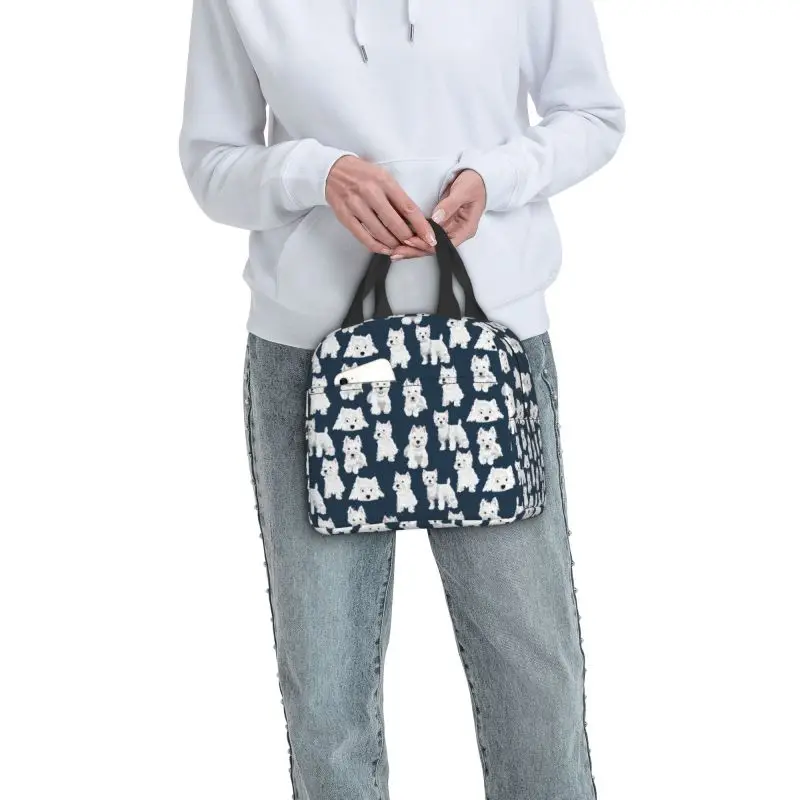 West Highland White Terrier Dog Thermal Insulated Lunch Bag Cute Westie Puppy Resuable Lunch Tote for School Food Box