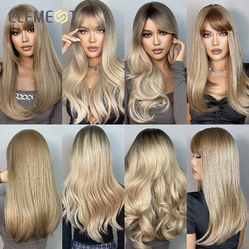 Element All Kinds Of Blonde Brown Women's Wig With Bangs Long Wave Straight Wigs For Women Natural Fashion Lady Designer Hair