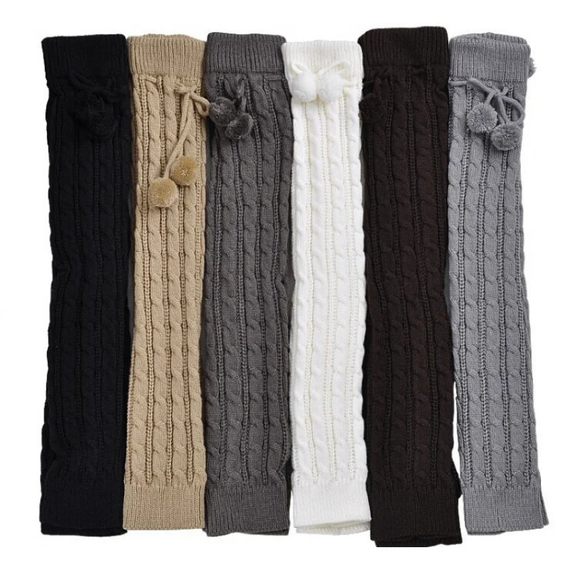 

Autumn And Winter Thickening Wool Twist Lengthened Wool Knee Pad Foot Sock With Ball Over The Knee High Leg Pad Boot Cover Whole