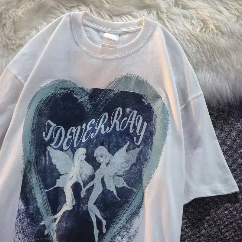 

Модная индивидуальная Милая Готическая футболка с графическим рисунком американская ретро свободная Мужская и женская уличная футболка в стиле хип-хоп большого размера Y2K