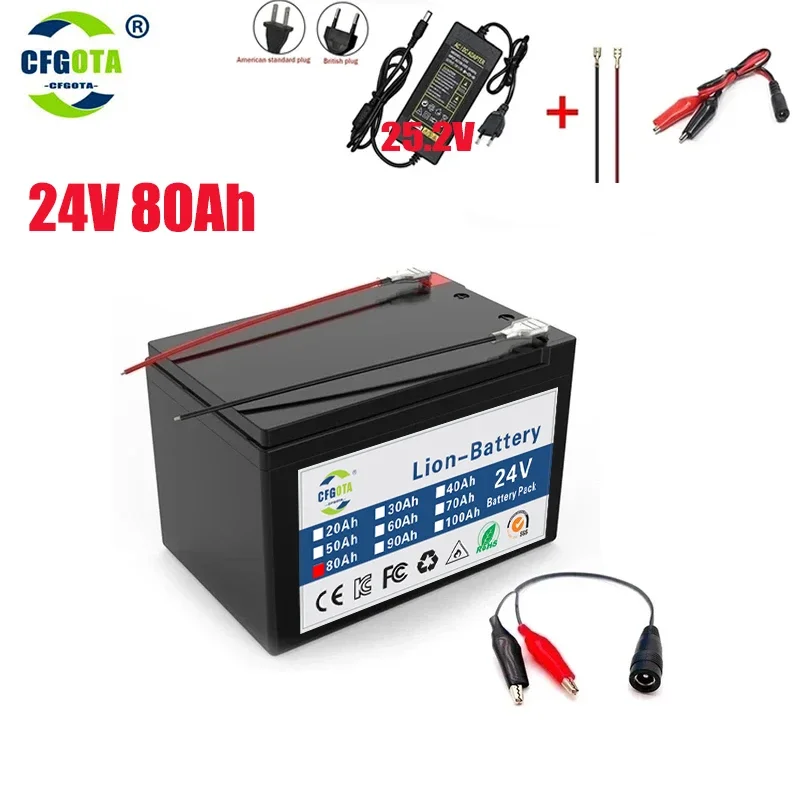 

24V Battery 80Ah 18650 lithium battery pack Rechargeable battery for solar energy electric vehicle battery+25.2v2A charger