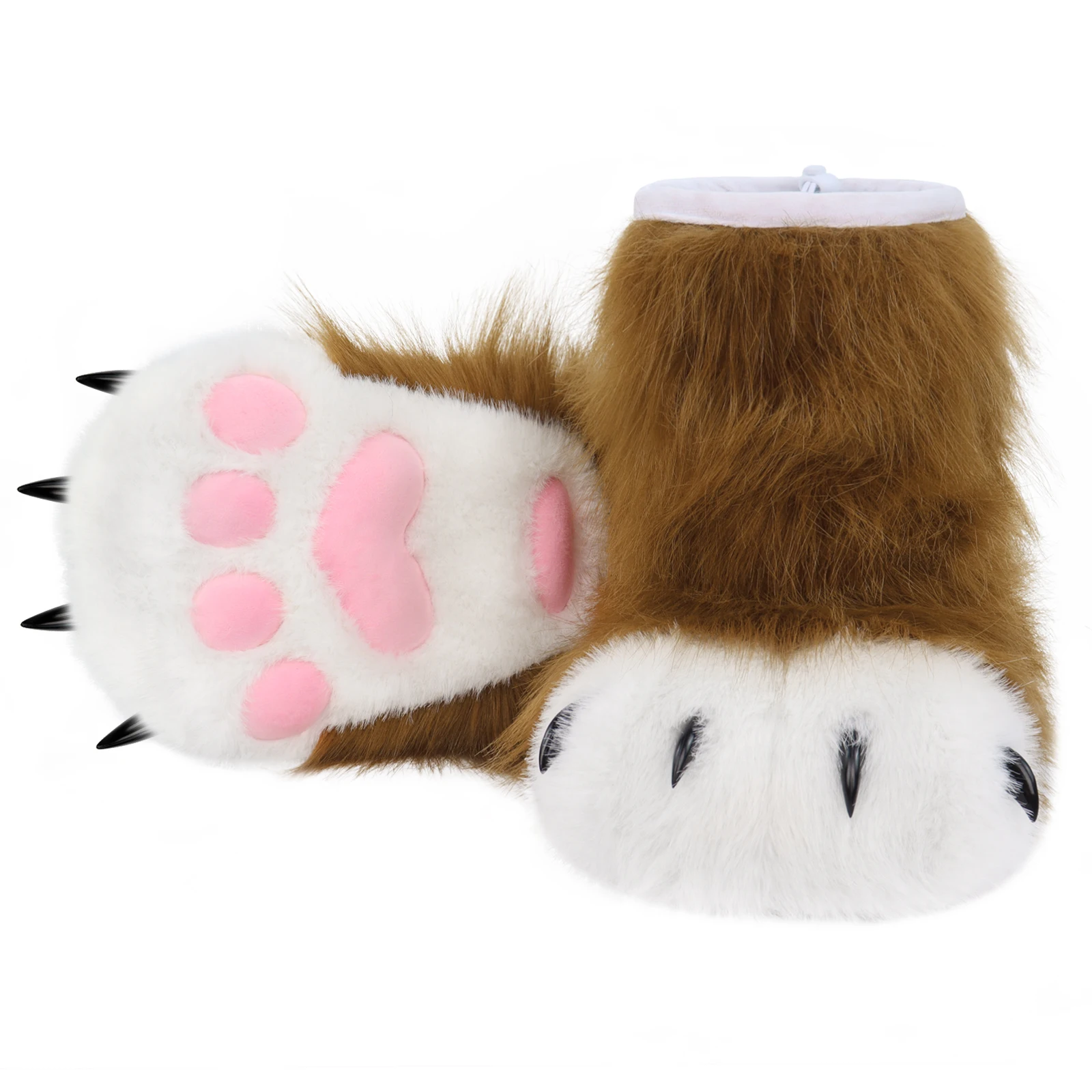 Furry Animal Paw Slippers Fuzzy Boots Cat Fox Wolf Bear Claw Shoes - Main Image