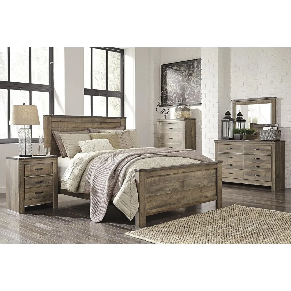 Trinell Rustic 2 Drawer Nightstand with USB Charging Stations - 29.65" Tall in Warm Brown 4