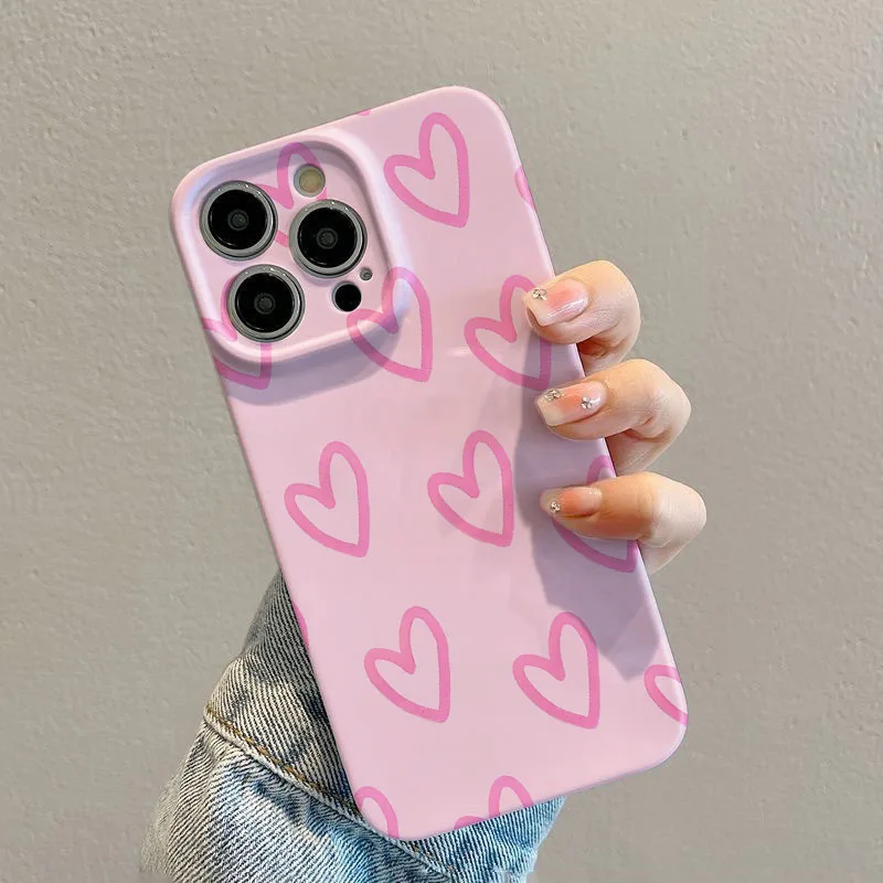 Pink Love Heart Shockproof Hard Plastic Phone Case