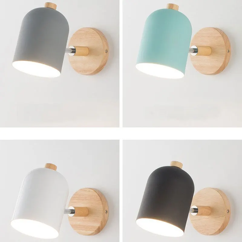 

Nordic wooden bedside wall lamp Modern simple living room Bedroom study creative Macaron log corridor aisle lamp