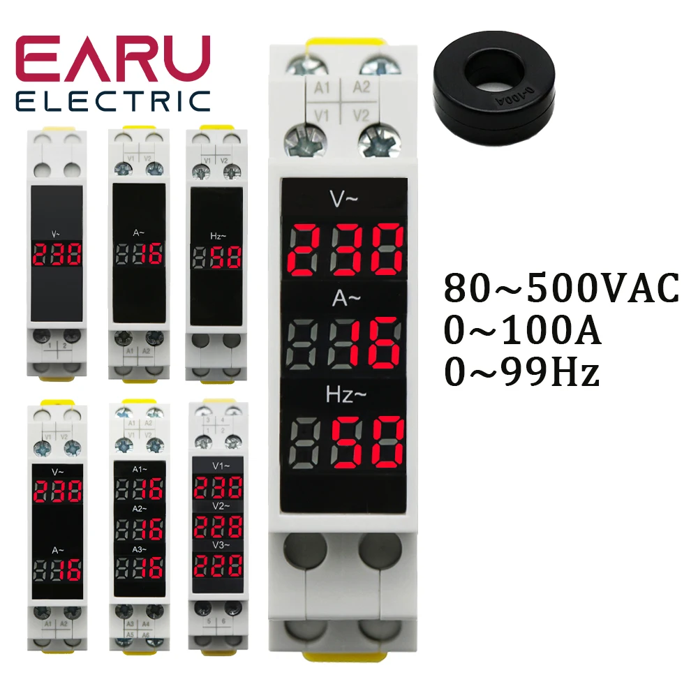 

Din-рейка 18 мм измеритель напряжения тока Гц AC 80-500 В 220 В 380 В А модульный Вольтметр Амперметр индикатор цифровой вольтметр